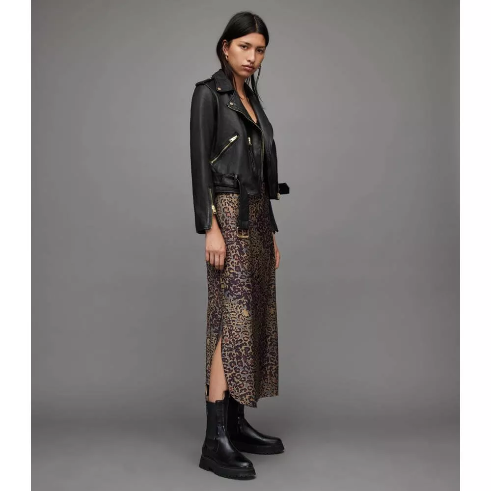 AllSaints Balfern Gold Leather Biker Jacket